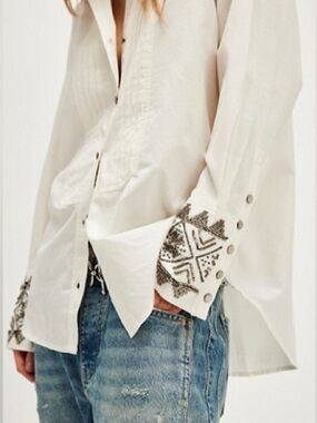 Free People - We the Free, All the Shine Beaded Cuffs Shirt. NWOT Size SM